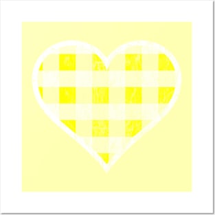 Distressed Yellow and White Buffalo Plaid Heart Posters and Art